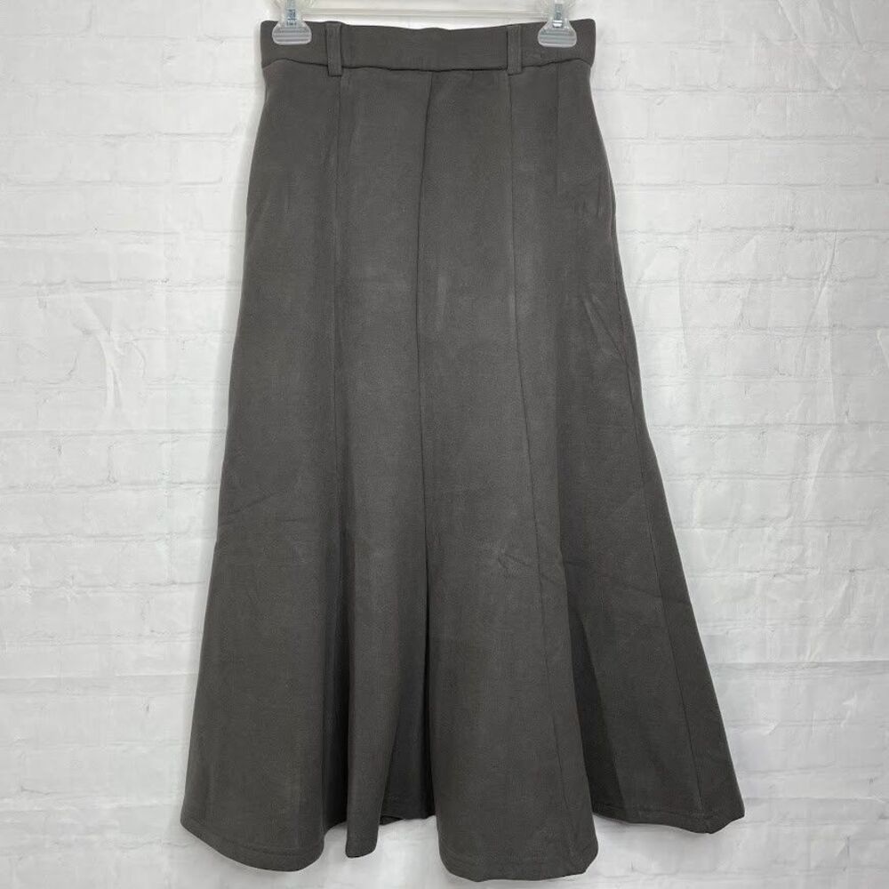 OGL FuzzLuxe Cozy Wool Blend High Waisted Umbrella Hem Midi Skirt Gray Size S